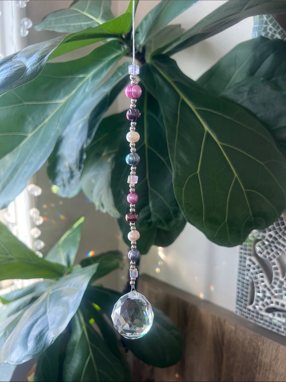 Multicolor Freshwater Pearls w/ Crystal Prism Suncatcher -